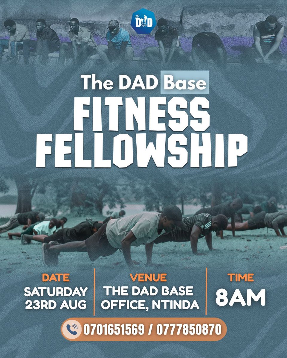 🔥 LAST FITNESS FELLOWSHIP OF THE MONTH! 🔥
It’s back, brothers! This Saturday, 23rd August at The DAD Base; join us for Holistic Sharpening.

💪🏾 Body + 🕊 Soul = A Man Ready for God’s Call.

Don’t miss it | Come ready | Invite a brother  | Iron sharpens iron.