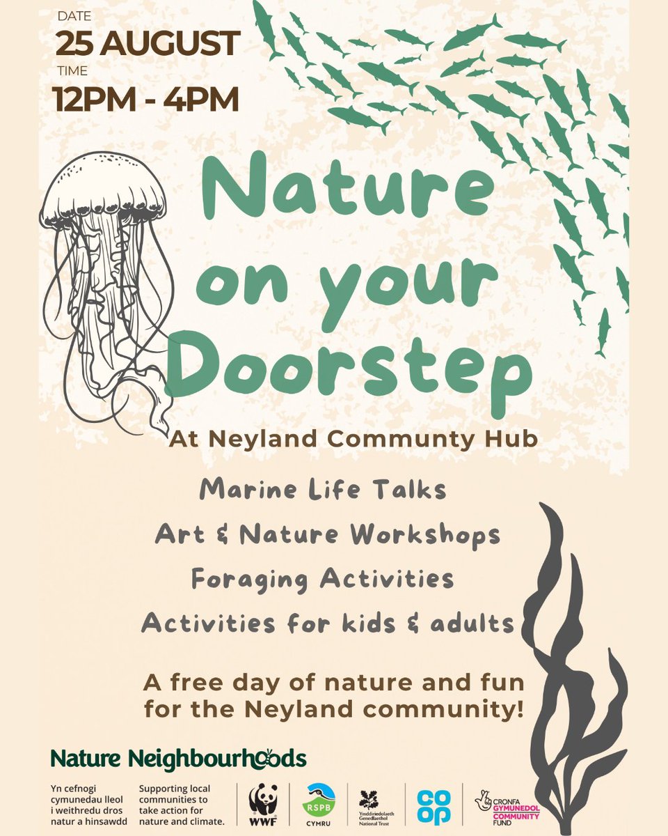 Nature on your Doorstep is a free event taking place at Neyland Community Hub on 25 August, 12pm–4pm – part of the Nature Neighbourhoods programme supporting local action for nature and climate 🌍

#NatureOnYourDoorstep #NatureNeighbourhoods #CommunityNature #Neyland