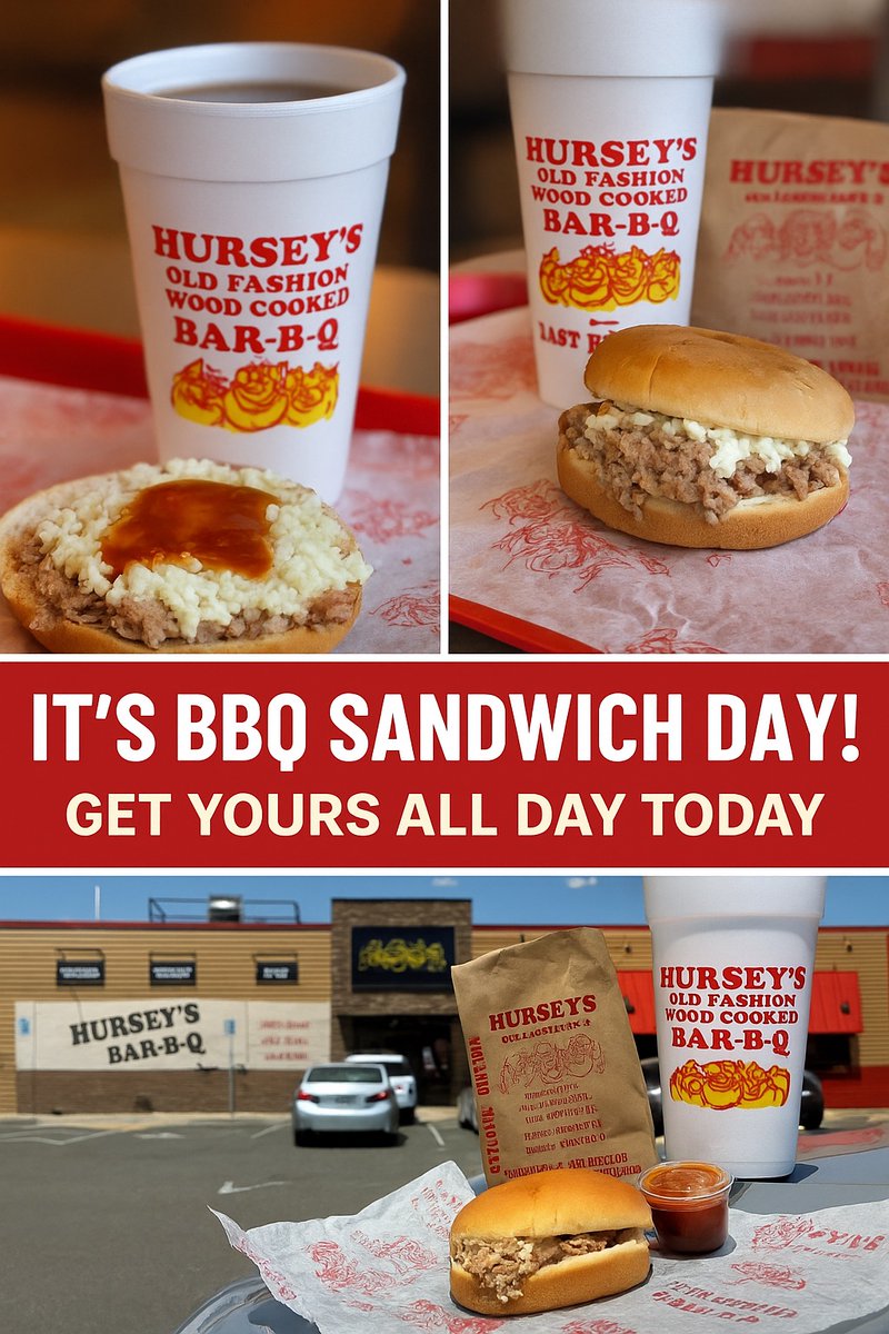 HurseyBBQ's tweet image. It’s BBQ Sandwich Day at Hursey’s! Come get your hands on the sandwich that’s been making folks smile since 1949. With slaw, or not, with sauce, or extra sauce ... we don’t judge!

Available ALL DAY!

#BBQSandwich #HurseysBBQ #NCBBQ #authenticBBQ #BBQLife #Foodie #BBQ #Slaw