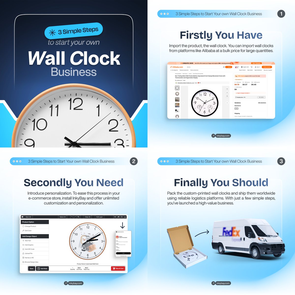 Looking for a simple yet profitable business idea?

Start selling Personalized Wall Clocks in 3 steps:
1️⃣ Import clocks in bulk
2️⃣ Add unlimited personalization with InkyBay
3️⃣ Pack &amp; ship worldwide

It’s that easy.

Why does this business work?
Because People don’t just buy