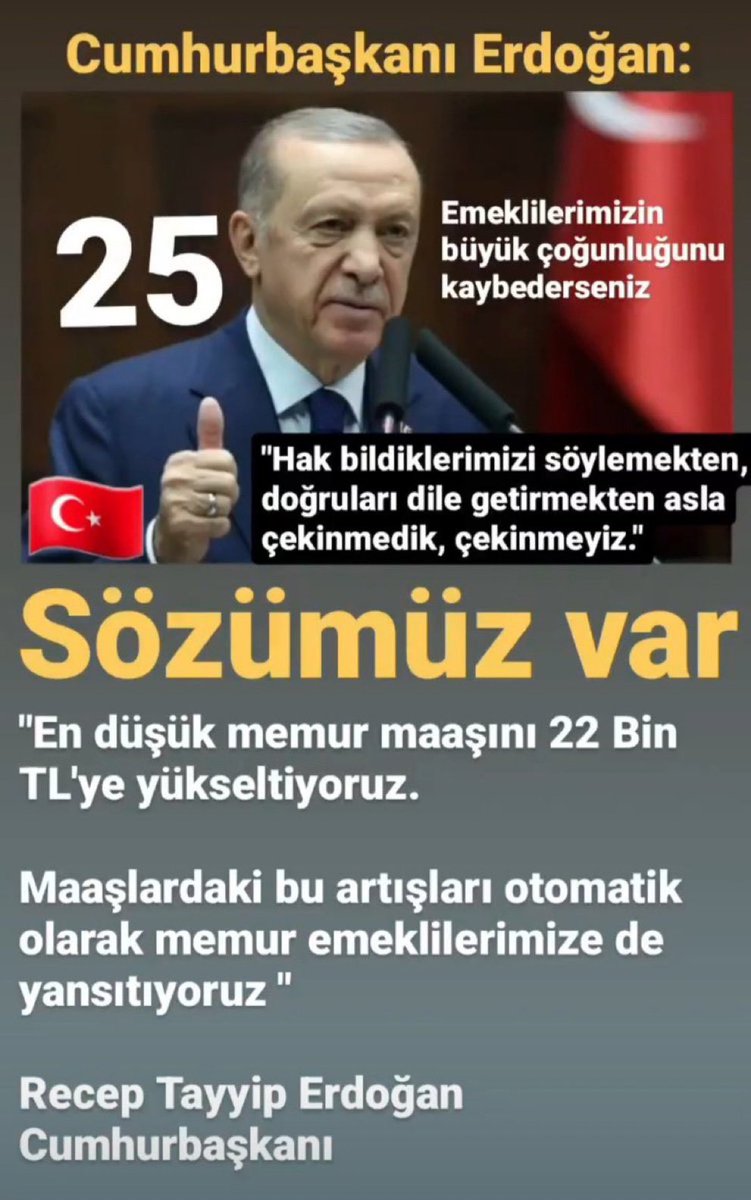 cavit korkmaz (@cavitkorkmaz2) on Twitter photo #EmekliMemur un seyyanen zam hakkına el koyan
Anayasa ve kanuna aykırı
375 KHK 40. Madde iptal edilerek
18.682,00 TL ek ödeme memur taban aylığına yansıtılsın‼️
#MemurEmeklisineAdalet
<a href="/RTErdogan/">Recep Tayyip Erdoğan</a>
<a href="/Akparti/">AK Parti</a>
<a href="/isikhanvedat/">Prof. Dr. Vedat Işıkhan</a>
<a href="/csgbakanligi/">T.C. Çalışma ve Sosyal Güvenlik Bakanlığı</a>
<a href="/MemurSenKonf/">Memur-Sen</a>
<a href="/Kamu_Sen/">Türkiye Kamu-Sen</a>
<a href="/kamuiskonf/">Birleşik Kamu-İş Konfederasyonu</a> #EmekliMemur un seyyanen zam hakkına el koyan
Anayasa ve kanuna aykırı
375 KHK 40. Madde iptal edilerek
18.682,00 TL ek ödeme memur taban aylığına yansıtılsın‼️
#MemurEmeklisineAdalet
<a href="/RTErdogan/">Recep Tayyip Erdoğan</a>
<a href="/Akparti/">AK Parti</a>
<a href="/isikhanvedat/">Prof. Dr. Vedat Işıkhan</a>
<a href="/csgbakanligi/">T.C. Çalışma ve Sosyal Güvenlik Bakanlığı</a>
<a href="/MemurSenKonf/">Memur-Sen</a>
<a href="/Kamu_Sen/">Türkiye Kamu-Sen</a>
<a href="/kamuiskonf/">Birleşik Kamu-İş Konfederasyonu</a>