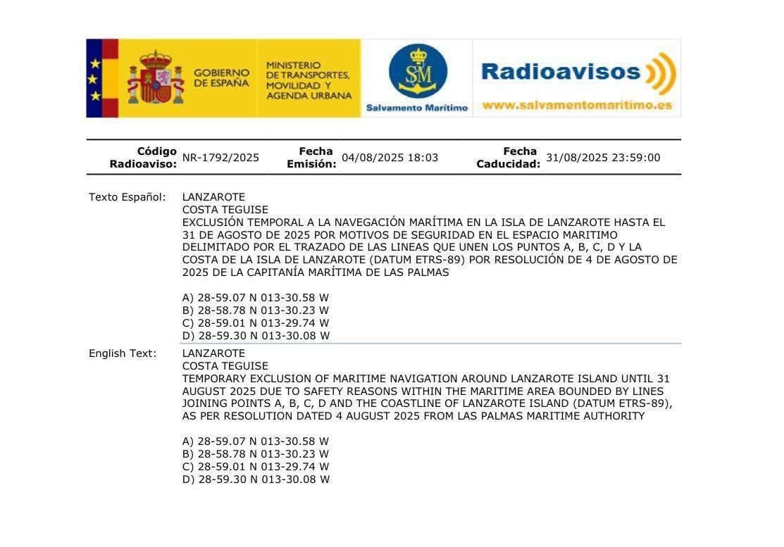 Sánchez, chulillo de barrio, prohíbe que se navegue delante de la casita de veraneo que pagamos todos, durante un mes, pero es incapaz de proteger nuestras fronteras marítimas ni en Canarias, ni en el Peñón, ni Ceuta y Melilla, porque es un traidor acobardado.