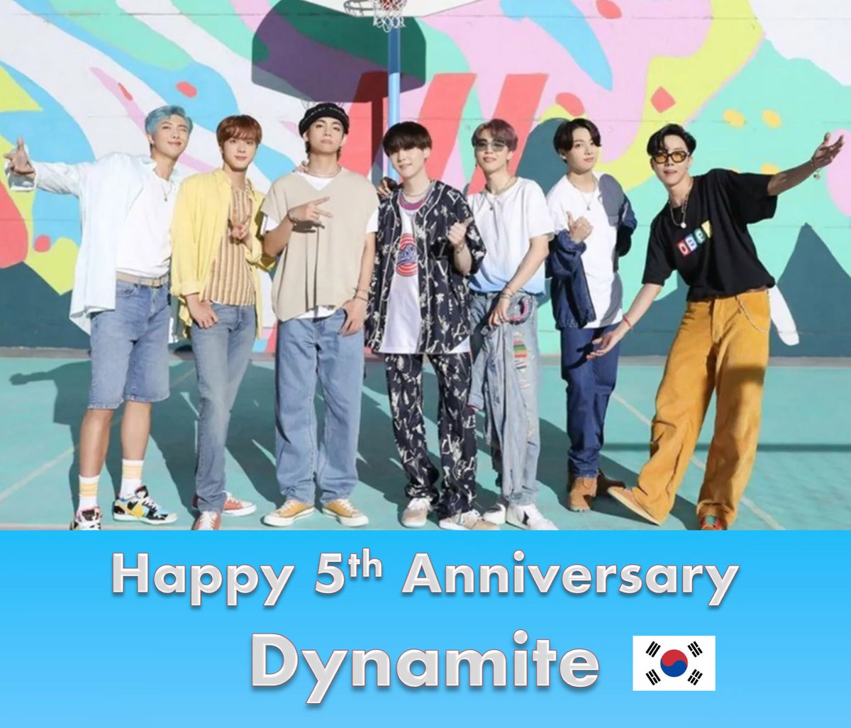 5 years ago, #BTS released their chart-topping, history- making single #Dynamite that broke multiple records globally!💪🧨💥5⃣🎂🎉🥳👑👑👑👑👑👑👑💜🎇
"Dynamite" is the 1st song by a K-Pop Act to top the Billboard Hot 100 in history! BTS were congratulated by South Korean