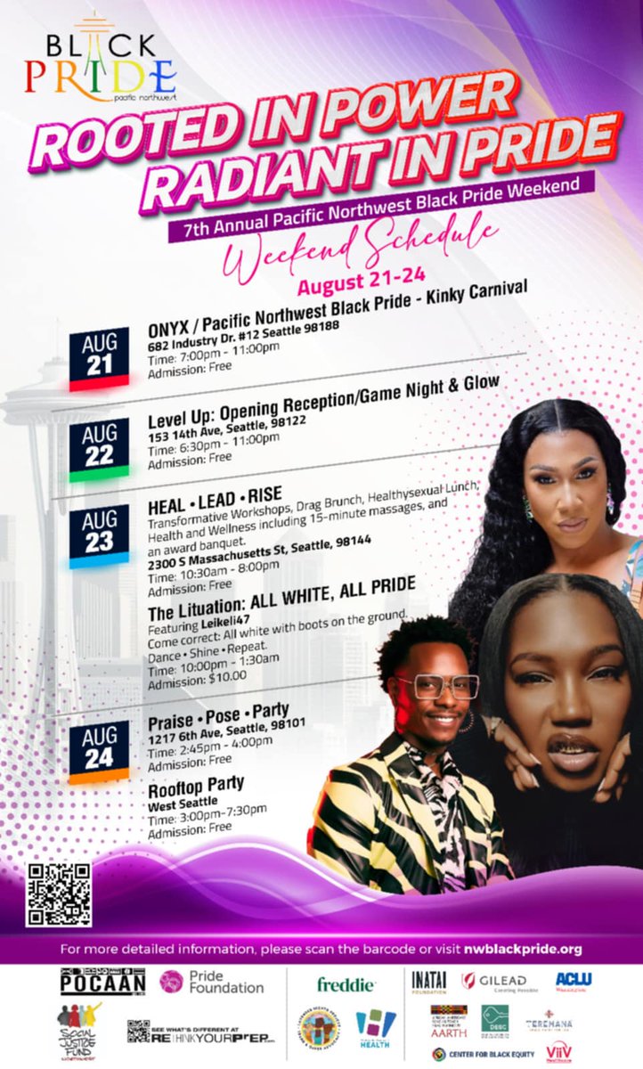 We’re Rooted in Power, Radiant in Pride. 🌈✨ Join us Aug 21–24 for The Lituation, Praise Pose Party, Kinky Carnival + more! 🎉 visit: nwblackpride.org/events for more info! #PNWBlackPride #BlackExcellence #CommunityLove