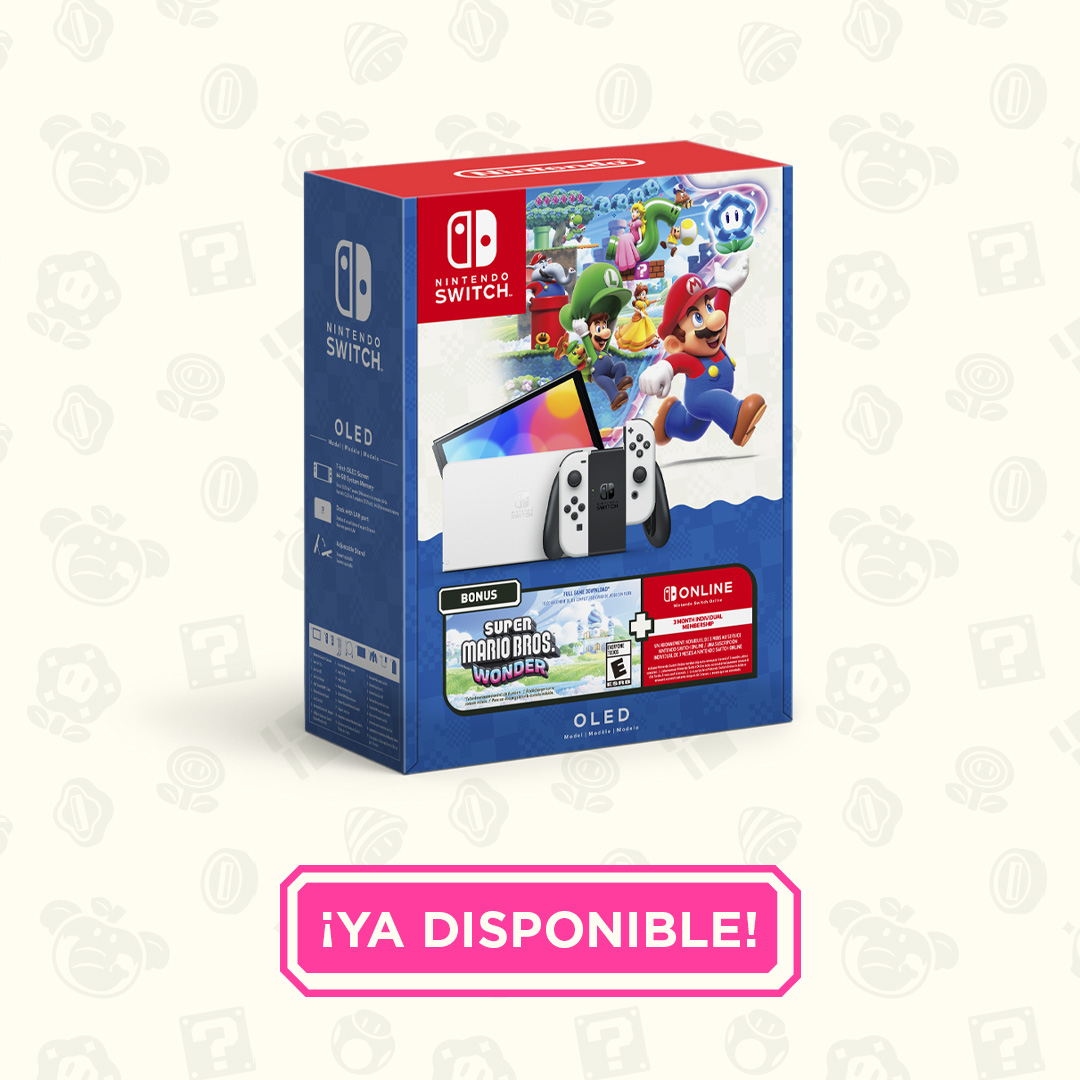 NintendoLatam's tweet photo. Ya están disponibles en Latinoamérica dos bundles: uno con #NintendoSwitch y otro con Nintendo Switch – Modelo OLED. Ambos bundles incluyen el juego digital #SuperMarioBrosWonder y una suscripción individual de 3 meses a #NintendoSwitchOnline. ¡Disponibles ya en tiendas seleccionadas!