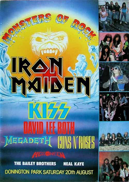 On this day in 1988, Monsters of Rock at Donington kicks off with Iron Maiden, KISS, David Lee Roth, Megadeth, Guns N’ Roses and Helloween.