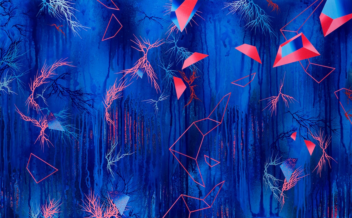 "You Can't Save Me From Myself" is from my series, "The Up-Side Of Down." I started this collection after a 2009 assault and battery that left me with multiple facial fractures, severe eye trauma, and a concussion. This incident gave birth to my process, "Acrylic Alchemy"🔥