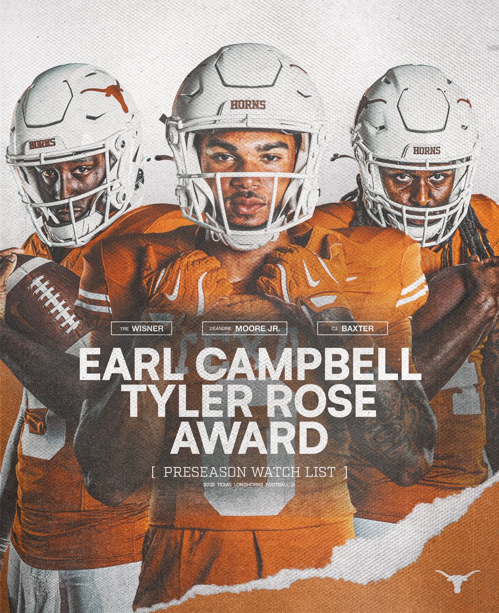 Texas Football (@texasfootball) on Twitter photo 3 Longhorns land on the Earl Campbell Tyler Rose Award watch list 🤘
<a href="/1waytreway/">1 way🦅</a> x <a href="/mooreofdmo/">Deandre Moore Jr</a> x <a href="/c4era_/">Cedric “C4” Baxter Jr</a> 3 Longhorns land on the Earl Campbell Tyler Rose Award watch list 🤘
<a href="/1waytreway/">1 way🦅</a> x <a href="/mooreofdmo/">Deandre Moore Jr</a> x <a href="/c4era_/">Cedric “C4” Baxter Jr</a>