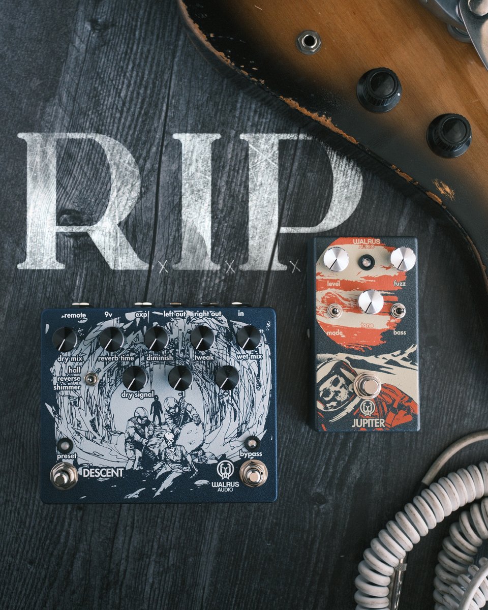 Walrus Audio (@walrusaudio) on Twitter photo It's time to send the Descent Reverb & Jupiter Fuzz on to the great pedal board in the sky. Our #Laborday sale begins Friday and along with it, we're blowing out the remaining stock of these with a huge discount. Be ready, because when these are gone, they're gone. ☠️🪦 It's time to send the Descent Reverb & Jupiter Fuzz on to the great pedal board in the sky. Our #Laborday sale begins Friday and along with it, we're blowing out the remaining stock of these with a huge discount. Be ready, because when these are gone, they're gone. ☠️🪦