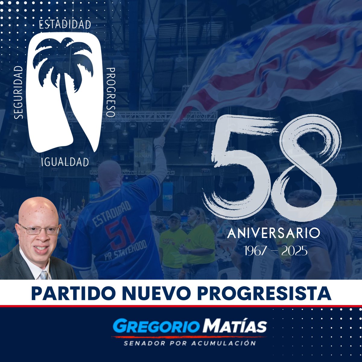 Senador Gregorio Matias (@gmatiaspr) on Twitter photo :::58 años de historia, lucha y progreso:::
Hoy celebramos con orgullo el 58 aniversario del <a href="/pnp_pr/">Partido Nuevo Progresista</a>, un movimiento que nació de la visión de Don Luis A. Ferré, hombre de fe, de justicia social y de profundo amor por nuestra isla. Con él comenzó una causa que trascendió :::58 años de historia, lucha y progreso:::
Hoy celebramos con orgullo el 58 aniversario del <a href="/pnp_pr/">Partido Nuevo Progresista</a>, un movimiento que nació de la visión de Don Luis A. Ferré, hombre de fe, de justicia social y de profundo amor por nuestra isla. Con él comenzó una causa que trascendió