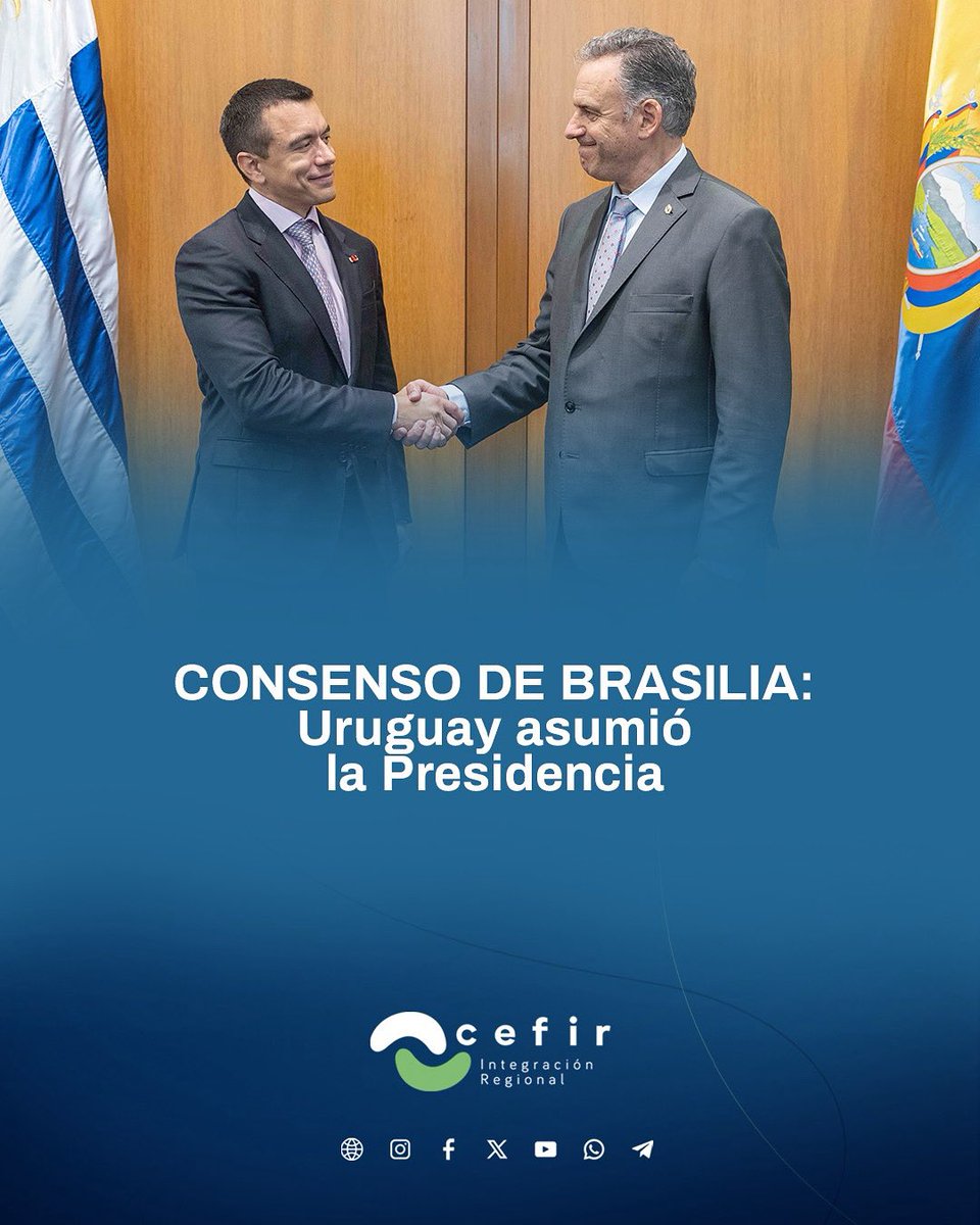 🇺🇾 URUGUAY asumió la PRESIDENCIA del CONSENSO DE BRASILIA

El Canciller uruguayo <a href="/MinLubetkinUy/">Mario Lubetkin</a> aseguró que Uruguay reafirma su compromiso con la integración regional 👇

cefir.org.uy/consenso-de-br…