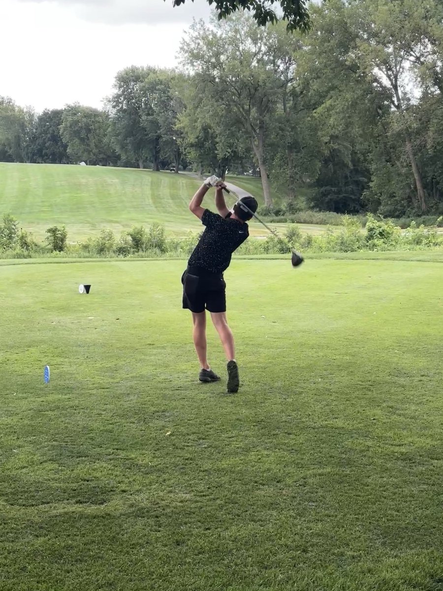 Lincoln Patterson hits his tee shot on hole #8 at Urbandale GCC in a triangular meet with Dowling and Urbandale. #SEPGolf