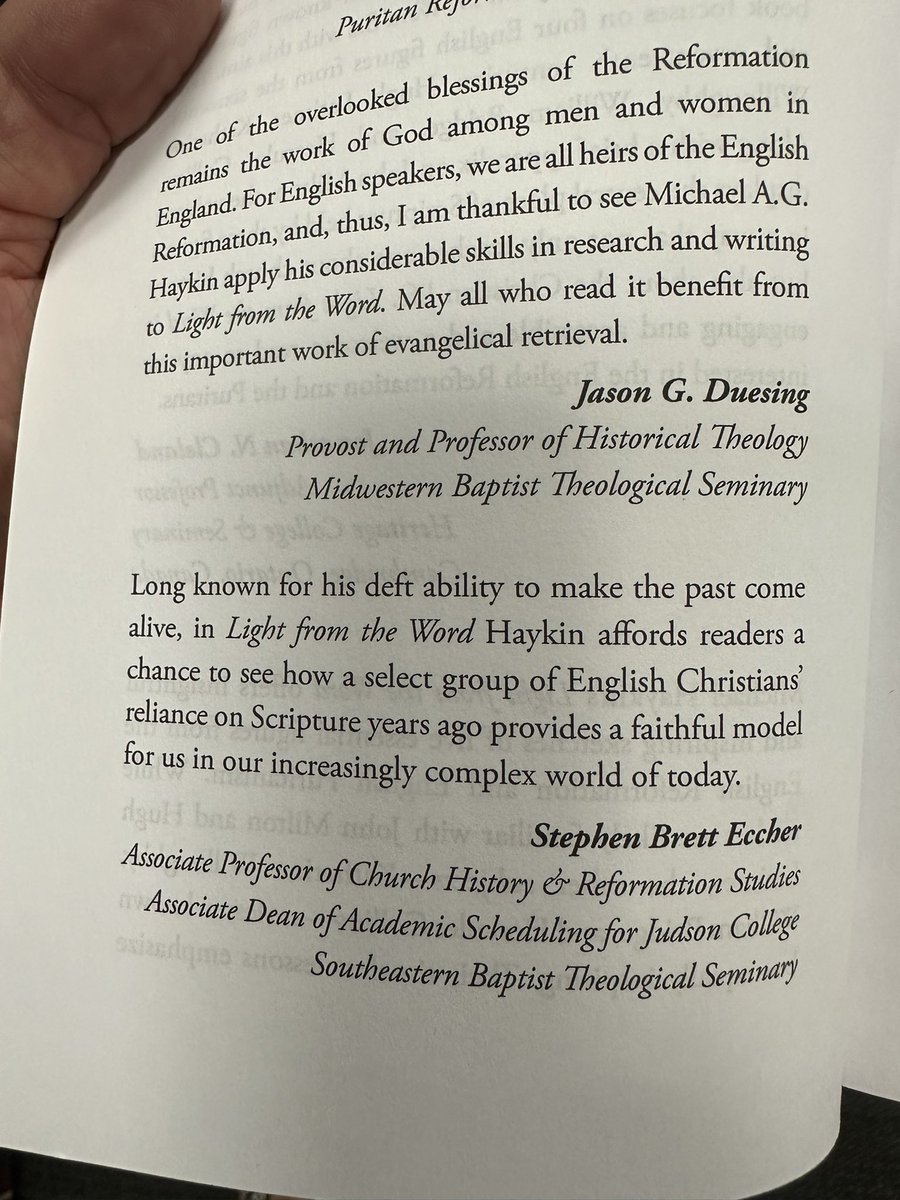 Honored to provide an endorsement for Michael Haykin’s new book, “Light from the Word,” a brief sketch of four important figures from Reformation England. Grateful for my friend’s many years of wonderful historical work.
