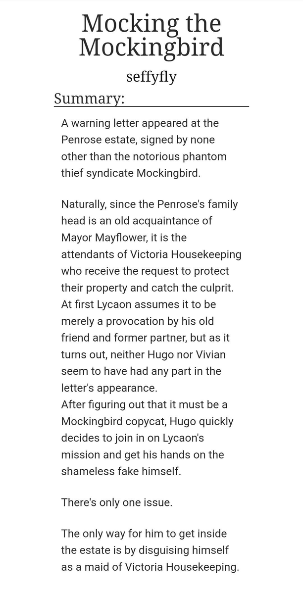 seffyfly's tweet photo. It is Hugo's birthday today and that means it's the day I'm posting the first chapter of my #lycahugo fanfic:

Mocking the Mockingbird

I will try to update it once a week, but since it is still a WIP I can't make promises.
Enjoy!!

https://t.co/cbfmeXjQZv https://t.co/mf60FLqq3p
