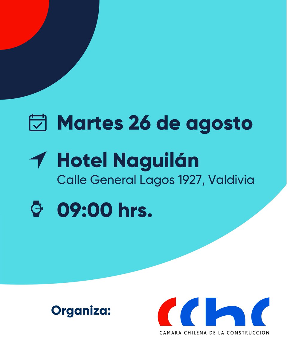 Consejo Nacional de Desarrollo Territorial (@cndt_chile) on Twitter photo Atención Valdivia!
El próximo martes 26 de agosto, el CNDT participará en el seminario “Vivienda y Territorio: La región que podemos construir al 2030”, organizado por <a href="/CChC_Chile/">Cámara Chilena de la Construcción</a>
Inscríbete en el siguiente enlace:
forms.gle/PRMEJh6CiTtb7o… Atención Valdivia!
El próximo martes 26 de agosto, el CNDT participará en el seminario “Vivienda y Territorio: La región que podemos construir al 2030”, organizado por <a href="/CChC_Chile/">Cámara Chilena de la Construcción</a>
Inscríbete en el siguiente enlace:
forms.gle/PRMEJh6CiTtb7o…