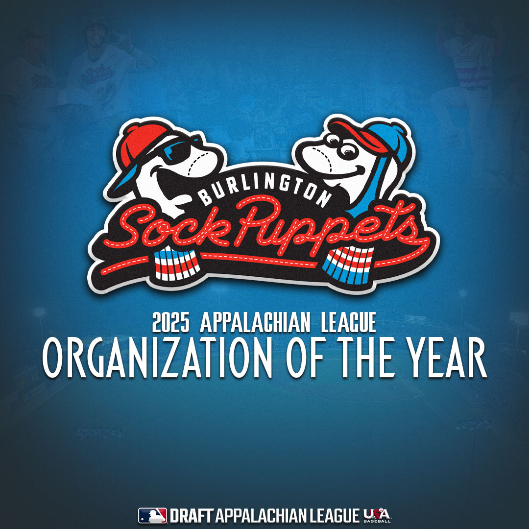 GoSockPuppets's tweet image. BREAKING: The Burlington Sock Puppets named the 2025 Appalachian League Organization of the Year!

From the support of our fans and community, to the countless hours of work put in by our staff, and to the crew on the field, this year was special. We are beyond honored to receive…