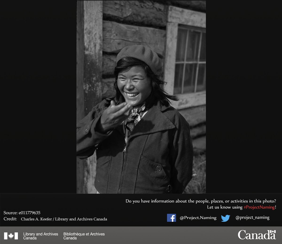 A young Gwich’in woman smiles while standing in front of the Old Crow Trading Post, Old Crow, Yukon, ca. 1937. Do you recognize the woman in this photo?
More on Project Naming and how you can help: ow.ly/I7JH50KJ1BJ