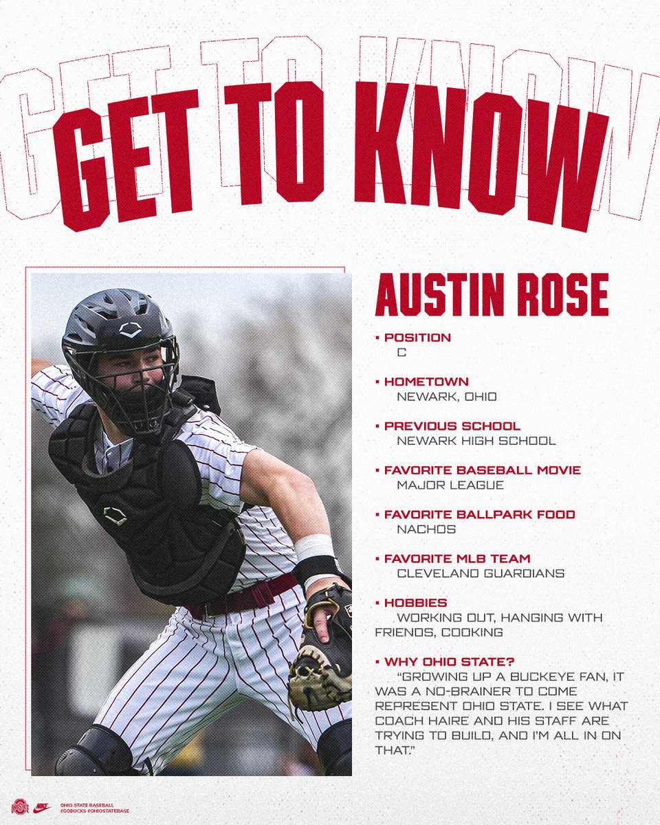 Ohio State Baseball (@ohiostatebase) on Twitter photo It's time to get to know <a href="/Arose2025/">Austin Rose</a>! Austin, who was ranked the 10th overall player in Ohio for the class of '25, was a .333 hitter during his senior season and was a three-time First Team All-Conference selection!
#GoBucks It's time to get to know <a href="/Arose2025/">Austin Rose</a>! Austin, who was ranked the 10th overall player in Ohio for the class of '25, was a .333 hitter during his senior season and was a three-time First Team All-Conference selection!
#GoBucks