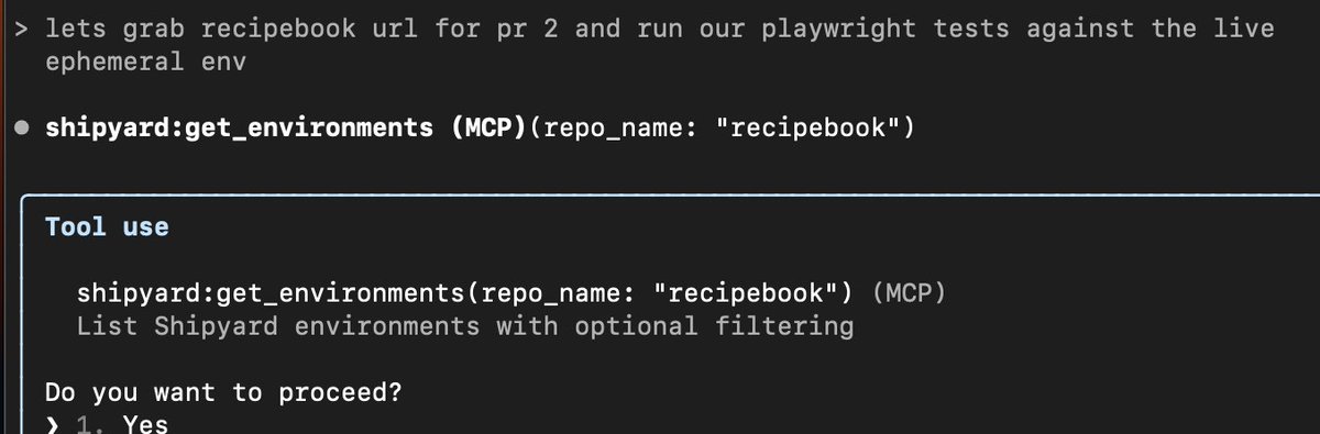 shipyardbuild's tweet photo. today at #TestMu, we're showing a sneak preview of our latest development: the Shipyard #MCP server

your agents can now spin up, test against, and tail logs for unlimited ephemeral environments

see it first at TestMu, and watch this space

#agenticdev #claudecode https://t.co/KkM5PG7CpF