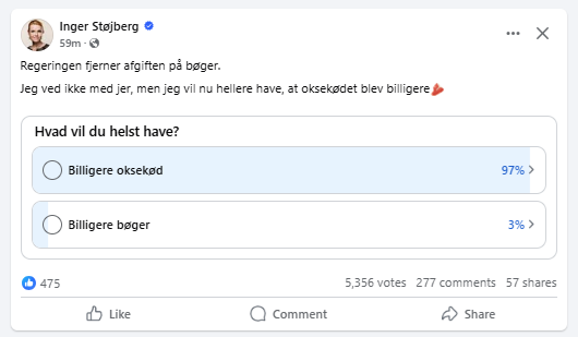 Bøger eller bøffer?

Støjberg på FB.