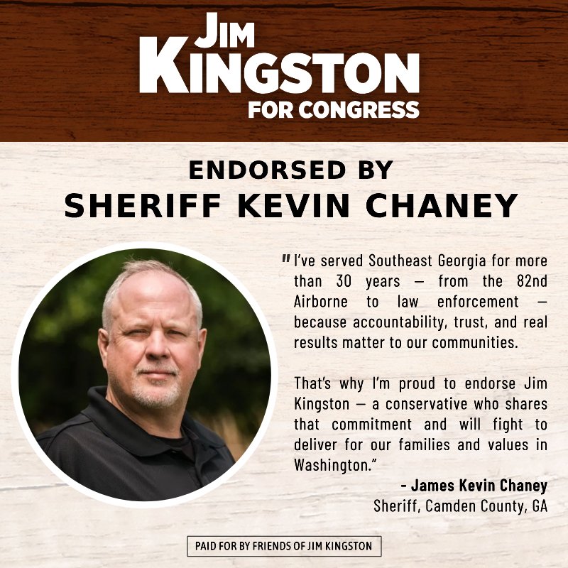 Sheriff Kevin Chaney served in the 82nd Airborne, spent 30+ years as a Southeast GA lawman &amp; now serves honorably as Camden County Sheriff. He represents the very best of service &amp; sacrifice.

Thank you, Sheriff Chaney, for your service and for your trust... I won’t let you down!