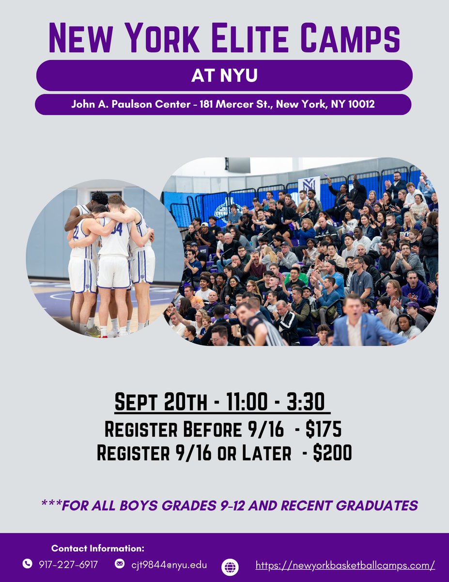 Exactly a month away from camp. If you are someone who has an interest in being recruited by our program and want to get yourself seen and on our recruiting board this is the best opportunity to do so. Link below 👇🏽
Newyorkbasketballcamps.com
