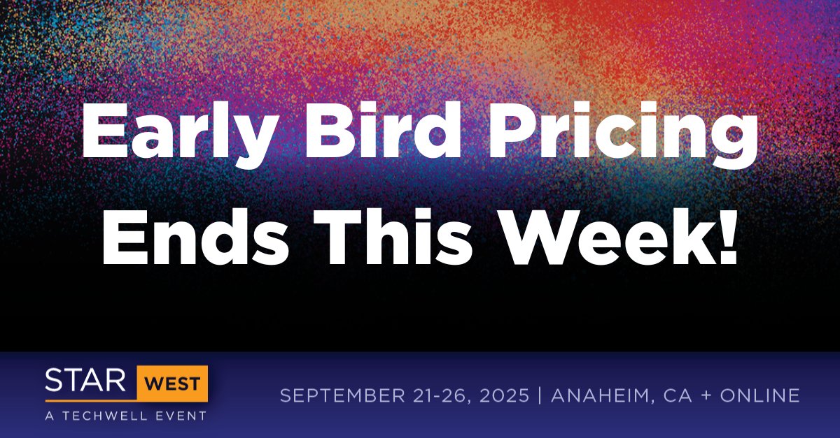 Don't miss out on early bird pricing for STARWEST 2025! This is the perfect opportunity to secure your spot at the premier software testing and quality conference before prices go up this weekend.
#STARWEST #SoftwareTesting #QualityAssurance #QA
