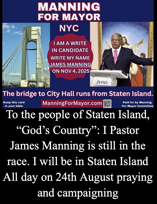 DrJamesDManning's tweet image. To The People Of Staten Island With Love. #Writeincandidate