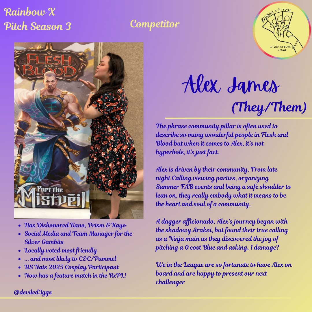 RainbowxPitch's tweet image. Round 5 Action is coming up and we are cutting straight to the chase with our first competitor!

We&apos;re so proud to have @deviled3ggs representing for the Kodachi clan in Round 5. But like any good Ira turn, one good dagger deserves another!

Who is that player? Find out soon!