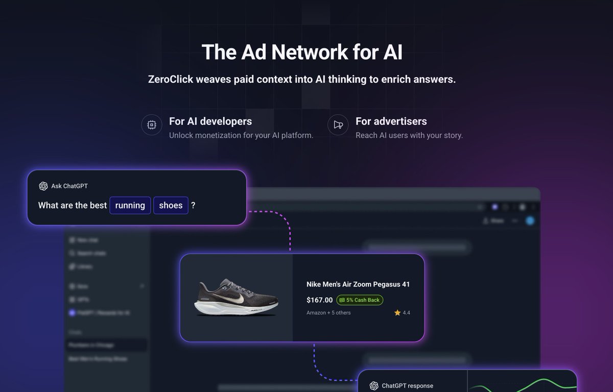 We raised $55 million to launch <a href="/zeroclickai/">ZeroClick</a> - a reasoning-time ad network for AI.

Ads don't need to be evil. Adding paid context can actually improve AI answers and help developers build free AI.

Try the live demo to see it work on your own content.