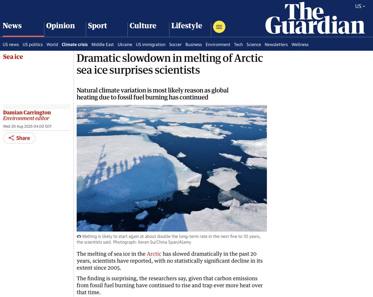 Michael Shellenberger (@shellenberger) on Twitter photo In response to "fact checkers," Facebook last year banned <a href="/EpochTimes/">The Epoch Times</a> for saying arctic sea ice wasn't declining. But <a href="/EpochTimes/">The Epoch Times</a> was right. Even <a href="/guardian/">The Guardian</a> now admits it. Mark Zuckerberg <a href="/finkd/">Mark Zuckerberg</a> — you owe an apology to everyone you censored. In response to "fact checkers," Facebook last year banned <a href="/EpochTimes/">The Epoch Times</a> for saying arctic sea ice wasn't declining. But <a href="/EpochTimes/">The Epoch Times</a> was right. Even <a href="/guardian/">The Guardian</a> now admits it. Mark Zuckerberg <a href="/finkd/">Mark Zuckerberg</a> — you owe an apology to everyone you censored.