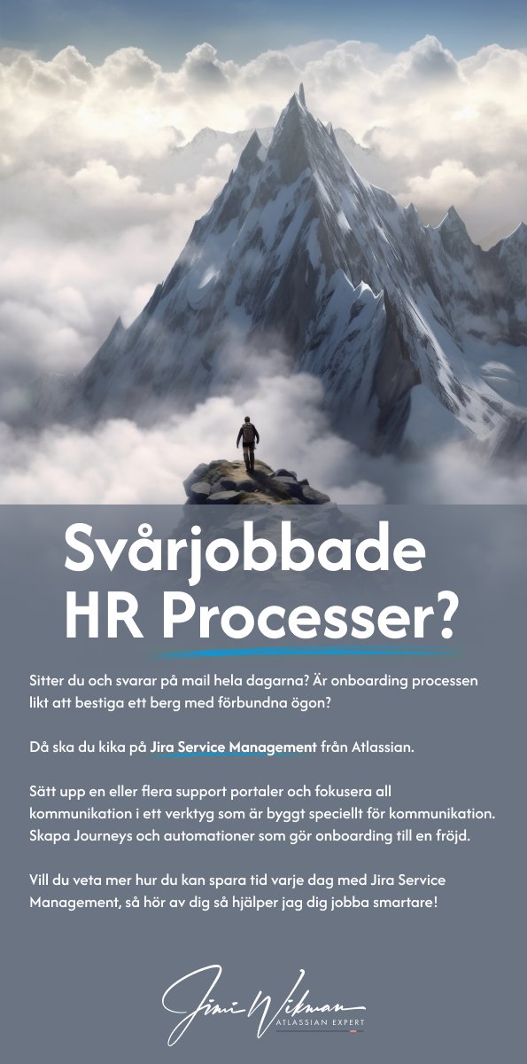 Sitter du och svarar på mail hela dagarna? Är onboarding processen likt att bestiga ett berg med förbundna ögon?

Då ska du kika på Jira Service Management från Atlassian

Hör av dig så hjälper jag dig jobba smartare!

#humanresources #hr #atlassianchampion #jiraservicemanagement