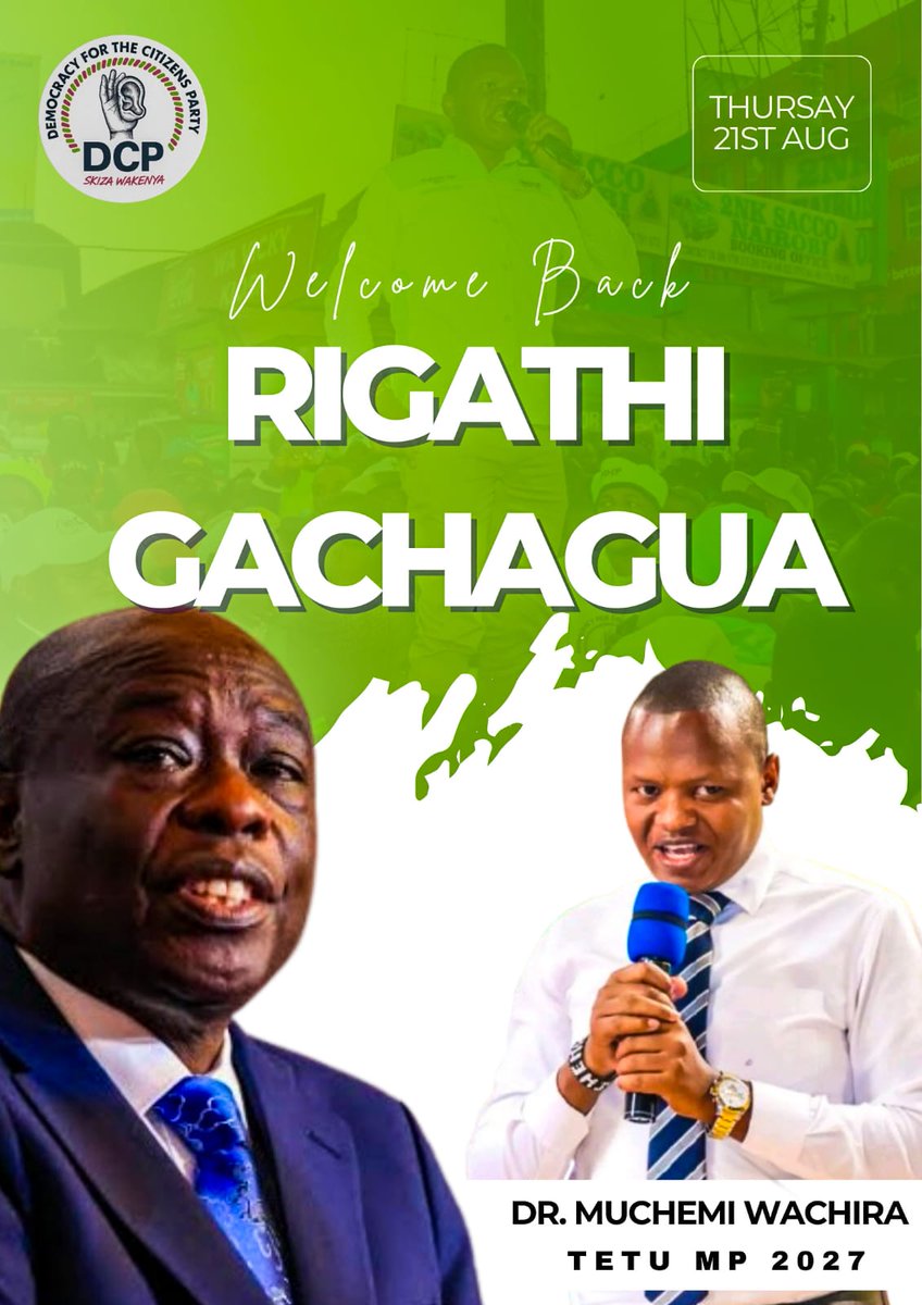 dr_muchemi90's tweet photo. Karibu Kenya Mr. Riggy G. Kenyans can't wait to see you again. Tuendeleze injili ya kuskiza Wakenya.
#SkizaWakenya
#DcpParty
#DrMuchemiWachira https://t.co/N2lBxeTVGq