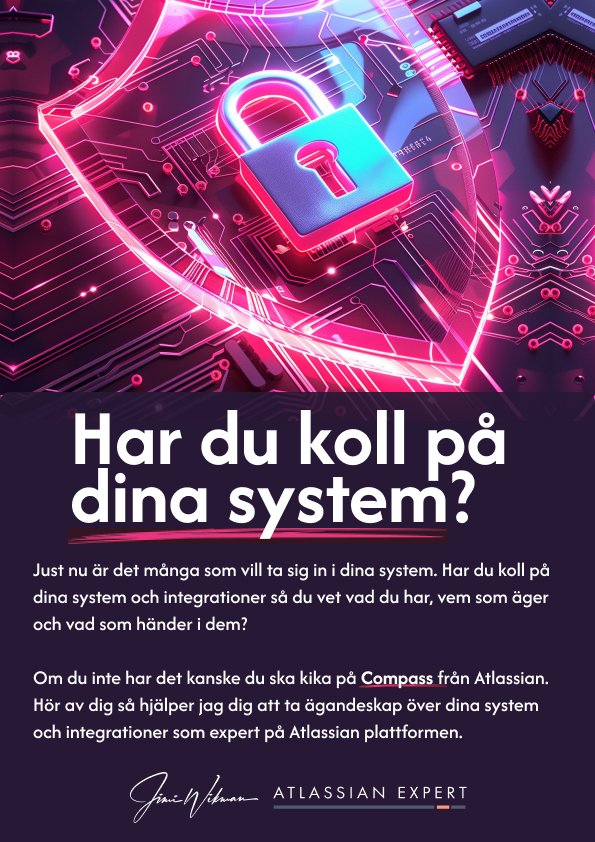 Har du koll på dina system och integrationer? Vet du vem som äger, vem som supporterar och vart du hittar dokumentationen över dina system och integrationer?

Vill du ha hjälp att förstå vad Compass kan göra så hör av dig idag!

#atlassianchampion #compass #cybersecurity