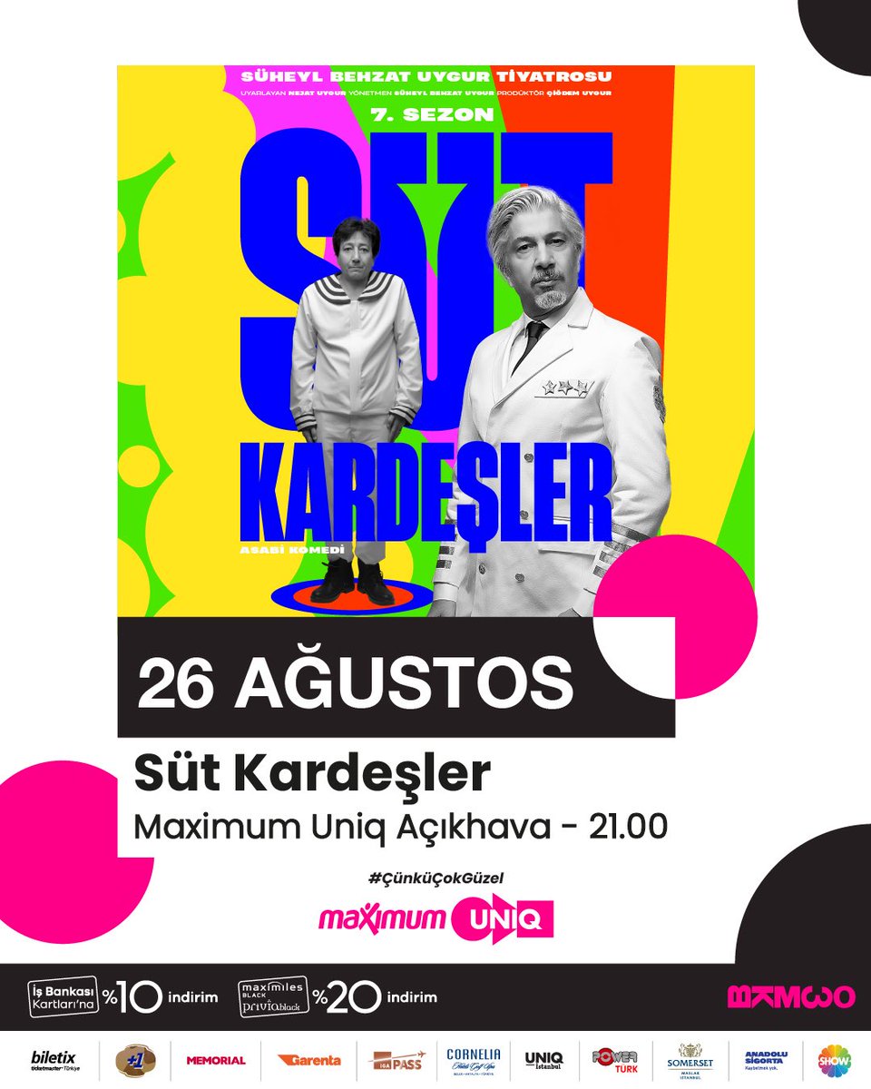 📅 26 Ağustos
📍 Maximum Uniq Açıkhava 🌳🌙
🥛👬 Süt Kardeşler = 🎭😂 Kahkaha Gecesi
🎫  biletinial.com/tr-tr/tiyatro/…