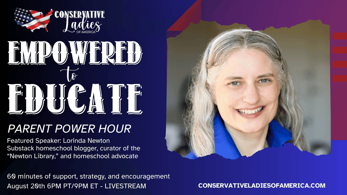 JOIN US this evening for a special livestream event in our Parent Power Hour series.

Tonight we will feature Lorinda Newton, a homeschool blogger/Substacker, curator of the "Newton Library" and fierce homeschool advocate. She is also the mother of two adult children who were