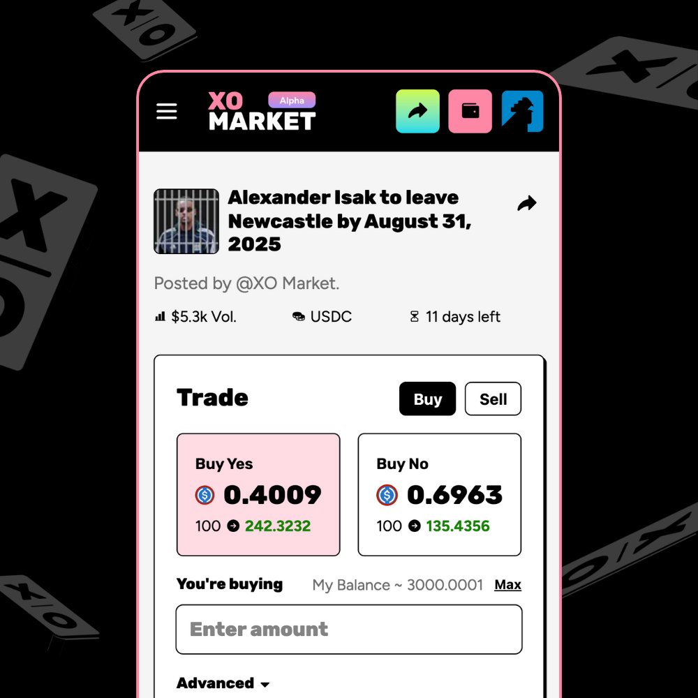 xomarket's tweet photo. Will Alexander Isak leave Newcastle before the 2025 summer transfer window closes (Aug 31)? ⚽️

The striker is locked in a standoff with the club after accusing them of breaking verbal promises around a Liverpool move.

Place your conviction ❌⭕️
https://t.co/ZrRTbUJgEB https://t.co/ImZRvlah0a