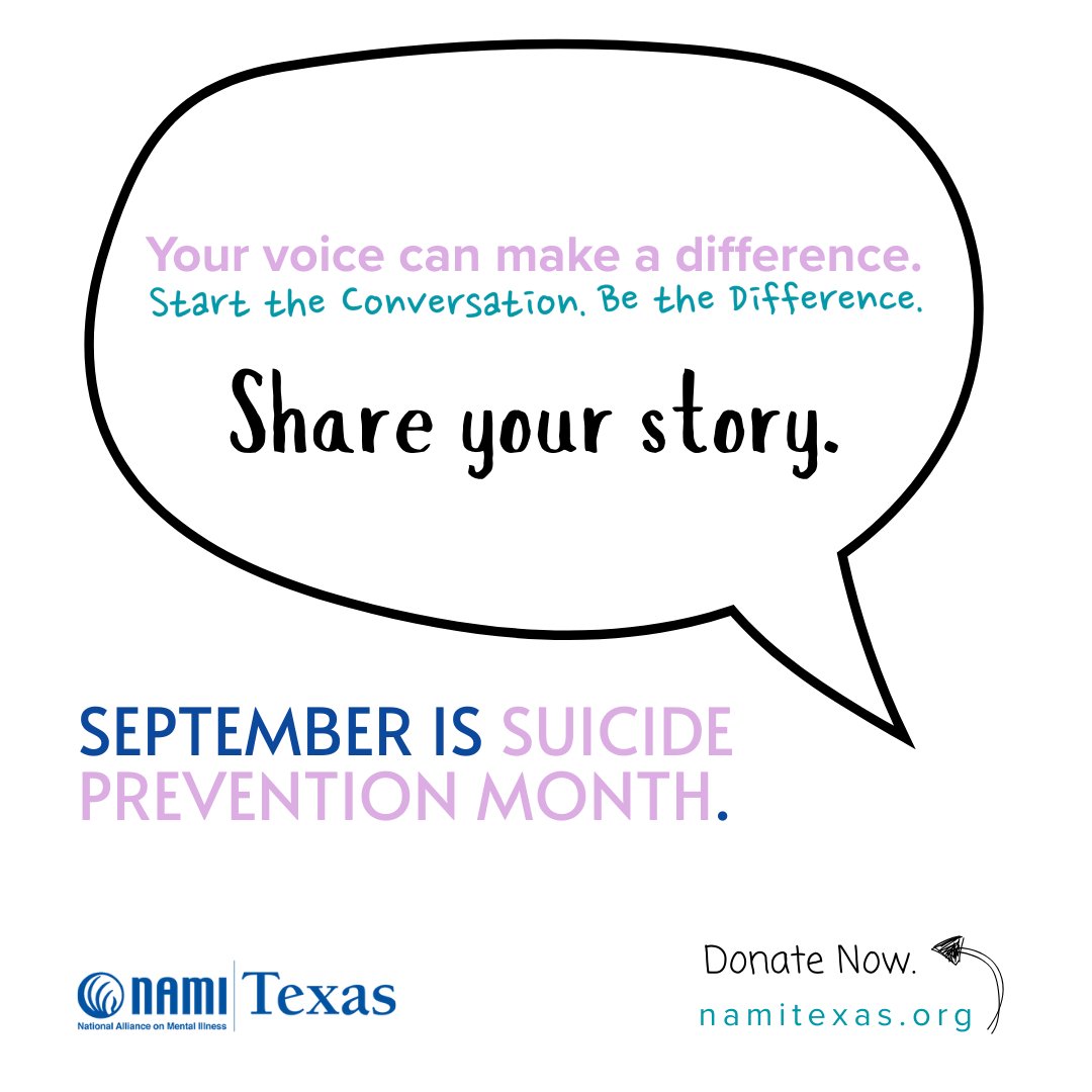 NAMI Texas (@namitexas) on Twitter photo ‼️Due, Aug. 27th: development@namitexas.org 💜 If you are a survivor of suicide, a friend, or family member impacted by suicide, consider sharing your story.
🚨Guidelines provided here: ow.ly/kVWw50T8RTc
A photo is optional. Only first names or initials will be shared. ‼️Due, Aug. 27th: development@namitexas.org 💜 If you are a survivor of suicide, a friend, or family member impacted by suicide, consider sharing your story.
🚨Guidelines provided here: ow.ly/kVWw50T8RTc
A photo is optional. Only first names or initials will be shared.