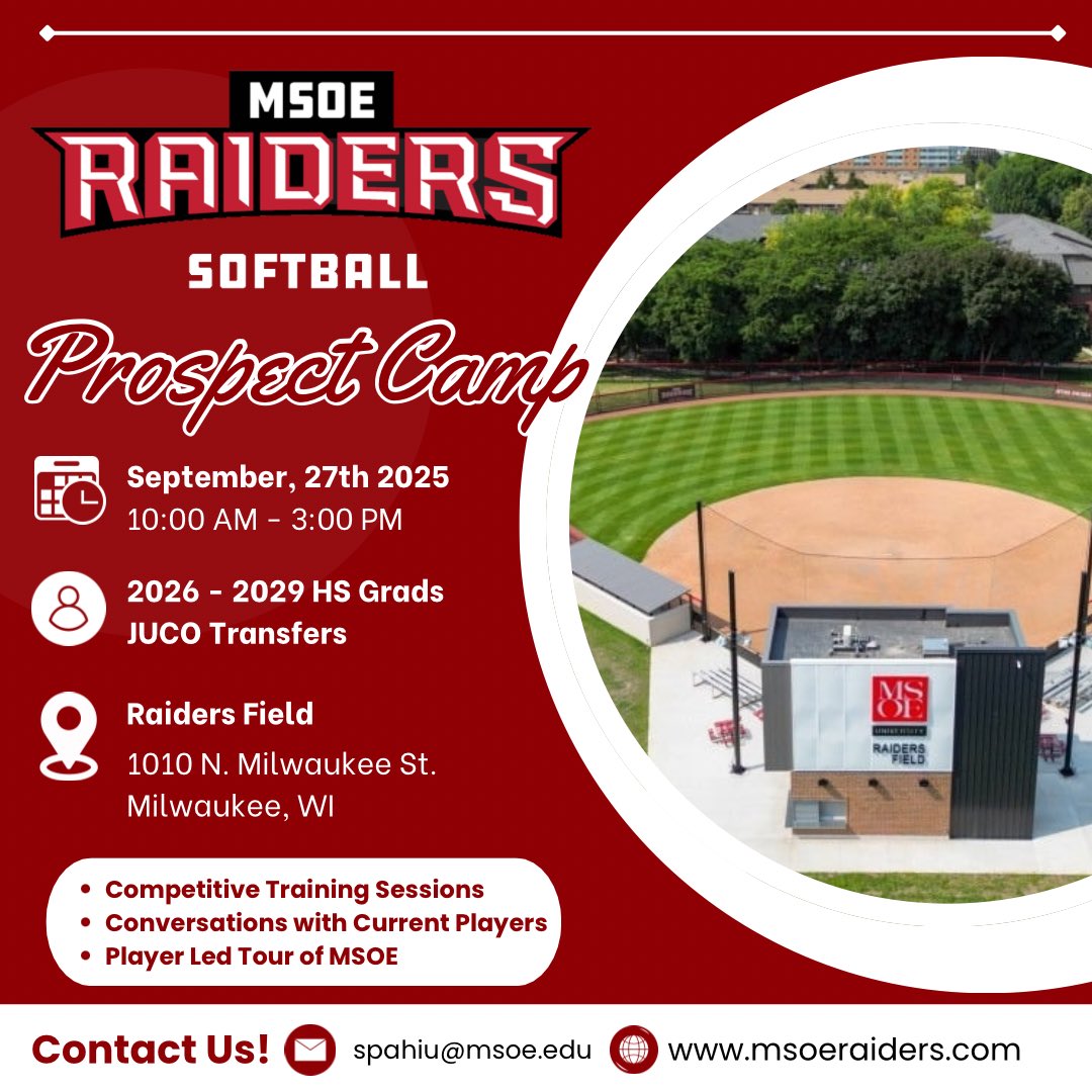 Interested in being a Raider? Join us at our fall prospect camp and learn how we to things #TheRaiderWay! ⚔️
Visit MSOERaiders.com for the camp registration link and additional details.