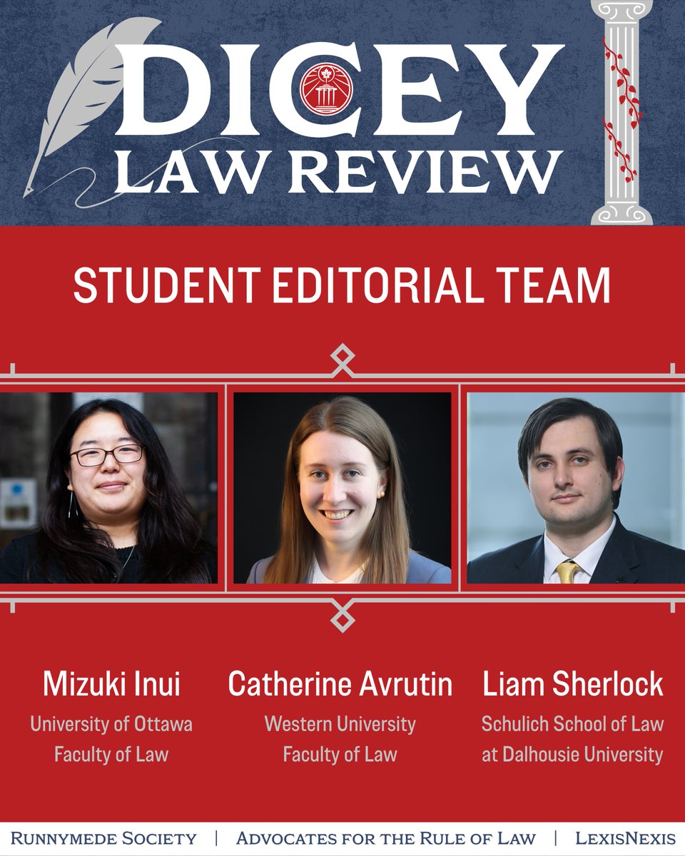 Runnymede is pleased to announce that its legal journal, the Dicey Law Review, now has a student editorial team!

This is a significant development for Dicey, a relatively young and truly unique journal in Canada. Best of luck to Mizuki Inui, Catherine Avrutin, and Liam Sherlock!