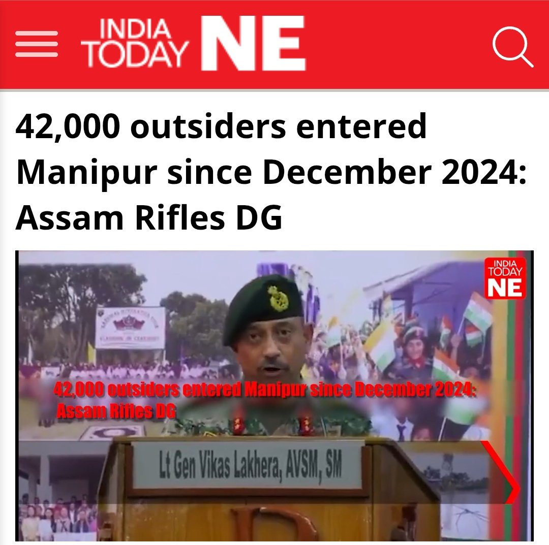 42,000 Outsiders entered Manipur since Dec 2024 alone - DG, Assam Rifles.

And mind you this is just the official No!  

We all know unofficially, this will be multiple times.

indiatodayne.in/manipur/video/…