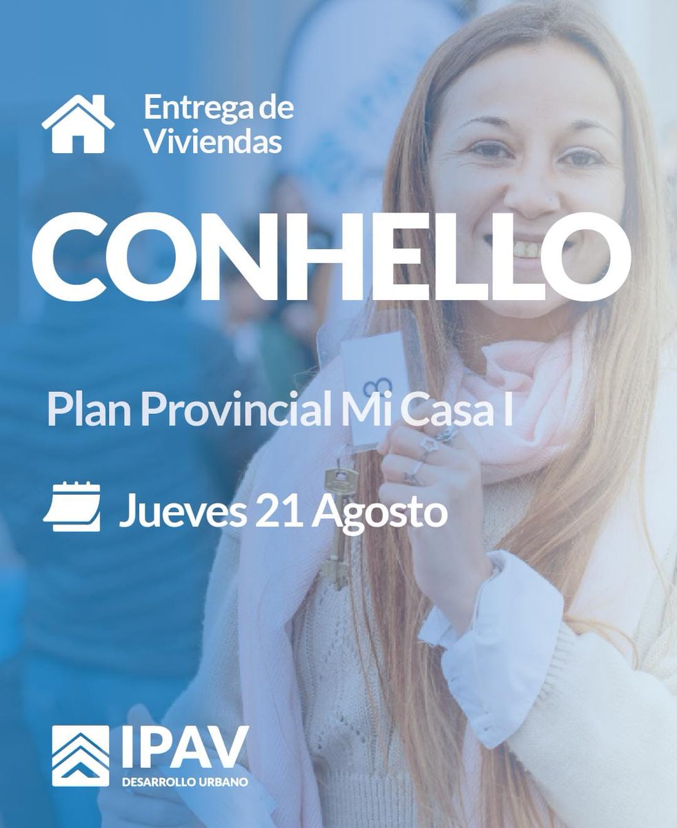 Instituto Provincial de Vivienda (@ipavlapampa) on Twitter photo 🔹🏠 Este Jueves 21 tendrá lugar el acto oficial de entrega de viviendas en Conhello:
👉 Invitamos a todas y a todos los vecinos de la localidad a estar presentes para acompañar a las familias que van a cumplir el sueño de tener su propia casa.
#IPAVLaPampa
<a href="/GobiernoLaPampa/">Gobierno de La Pampa</a> 🔹🏠 Este Jueves 21 tendrá lugar el acto oficial de entrega de viviendas en Conhello:
👉 Invitamos a todas y a todos los vecinos de la localidad a estar presentes para acompañar a las familias que van a cumplir el sueño de tener su propia casa.
#IPAVLaPampa
<a href="/GobiernoLaPampa/">Gobierno de La Pampa</a>