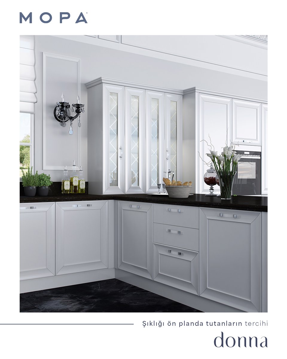 Donna, kumlu camdan üretilen baklava desenli kapakları ve avangard detaylarıyla zamansız bir görünüm sunar. Beyazın asilliğini mutfağınıza yansıtır.

#MopaMutfak #Mopa #Mutfak