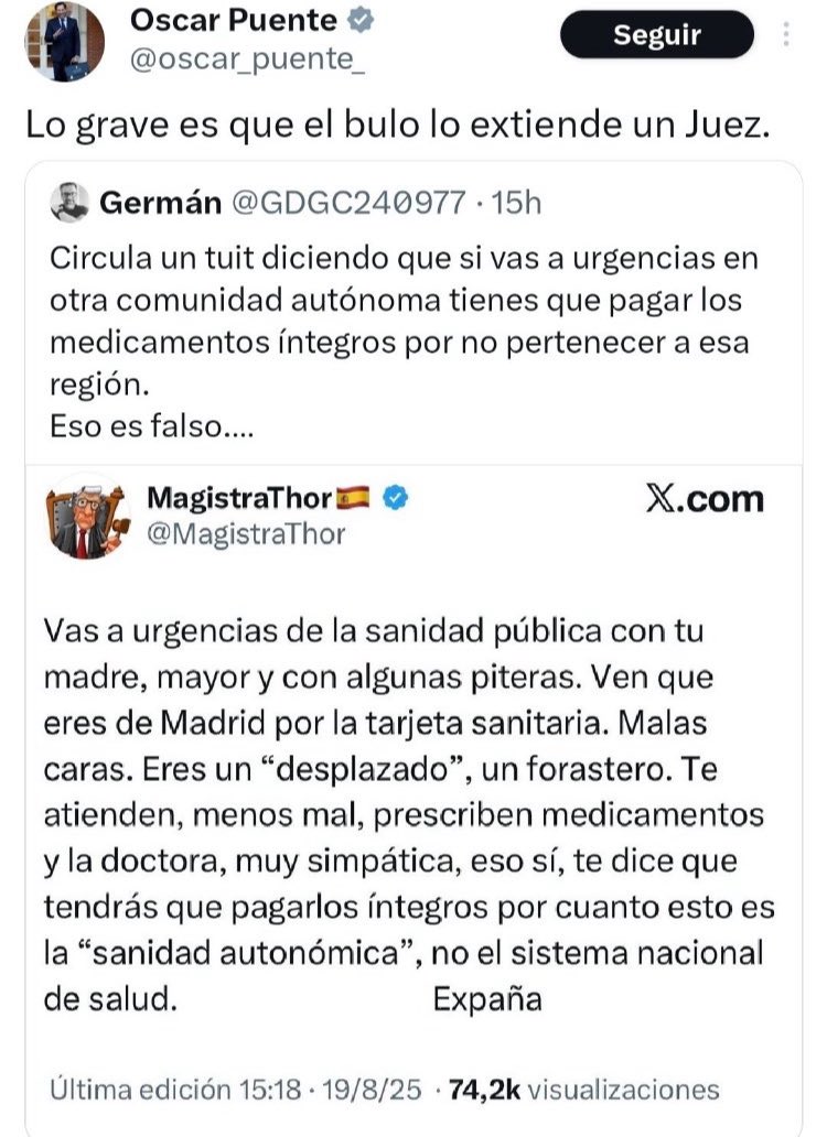 Rafael Nácher (@rafael_nacher) on Twitter photo No, Sr. <a href="/oscar_puente_/">Oscar Puente</a>
Lo grave es que un ministro del Gobierno de España llame mentiroso a un juez, públicamente.
Han degenerado Uds la vida política española hasta tal punto, que parece que “todo vale” en Democracia.
No hay límites a su estulticia y chabacanería. Vergonzoso No, Sr. <a href="/oscar_puente_/">Oscar Puente</a>
Lo grave es que un ministro del Gobierno de España llame mentiroso a un juez, públicamente.
Han degenerado Uds la vida política española hasta tal punto, que parece que “todo vale” en Democracia.
No hay límites a su estulticia y chabacanería. Vergonzoso