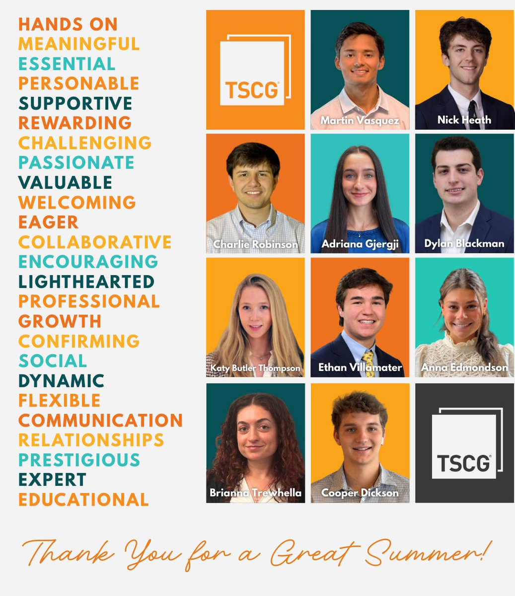 TSCG Internship Program 2025 has come to a close &amp; these are just a few of the words our interns used to describe their time with us. We're honored to be part of your career story, whether you're continuing your education or entering into the field. We wish you all the best!