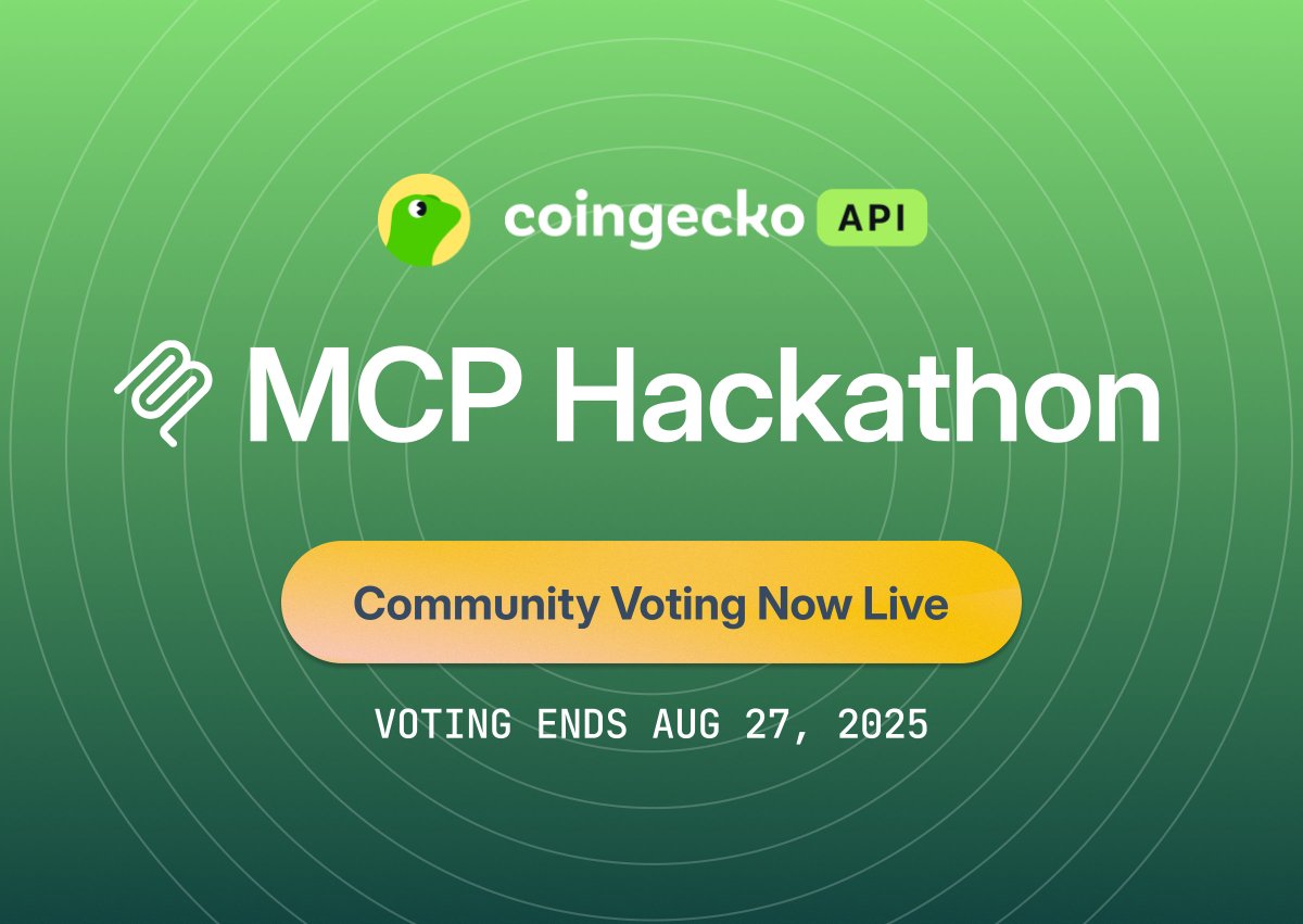 Community voting for the MCP Hackathon is now LIVE! 🗳️

Explore the amazing #BuildwithCoinGecko projects, cast your vote, and help decide who wins.

Voting ends August 27, with winners announced on August 30th.

🧵 See how to vote below 👇