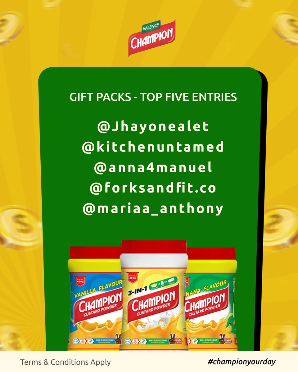 🎉 The moment we’ve all been waiting for is finally here! 🎉

A huge congratulations to all our winners and a big thank you to everyone who participated— send a dm immediately to reclaim your prizes💛

#Championcustard #Championyourday