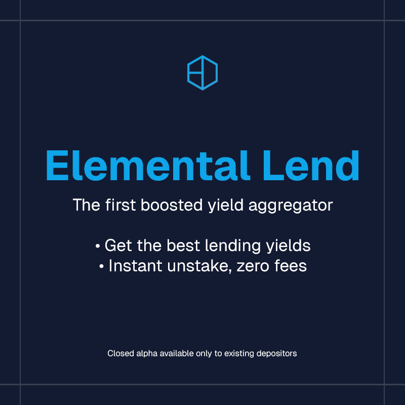 Introducing Elemental Lend: The first boosted yield aggregator.

Designed to match the best lending rates on-chain (and more!)

Exclusive closed alpha starts today. 👇

1/