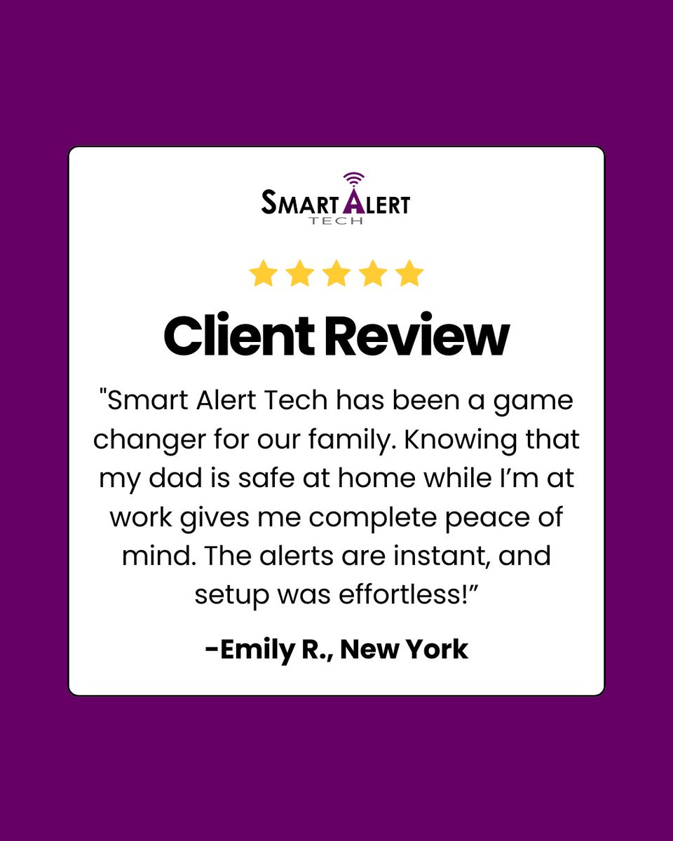 SmartAlertTech's tweet image. “Smart Alert Tech has been a game changer for our family...”💜
Stories like these are why we created Smart Alert Tech. To help you stay connected with your loved ones without constant check-ins or complicated tech.
#SmartAlertTech #SeniorSafety #RemoteCaregiving #CaregiverSupport