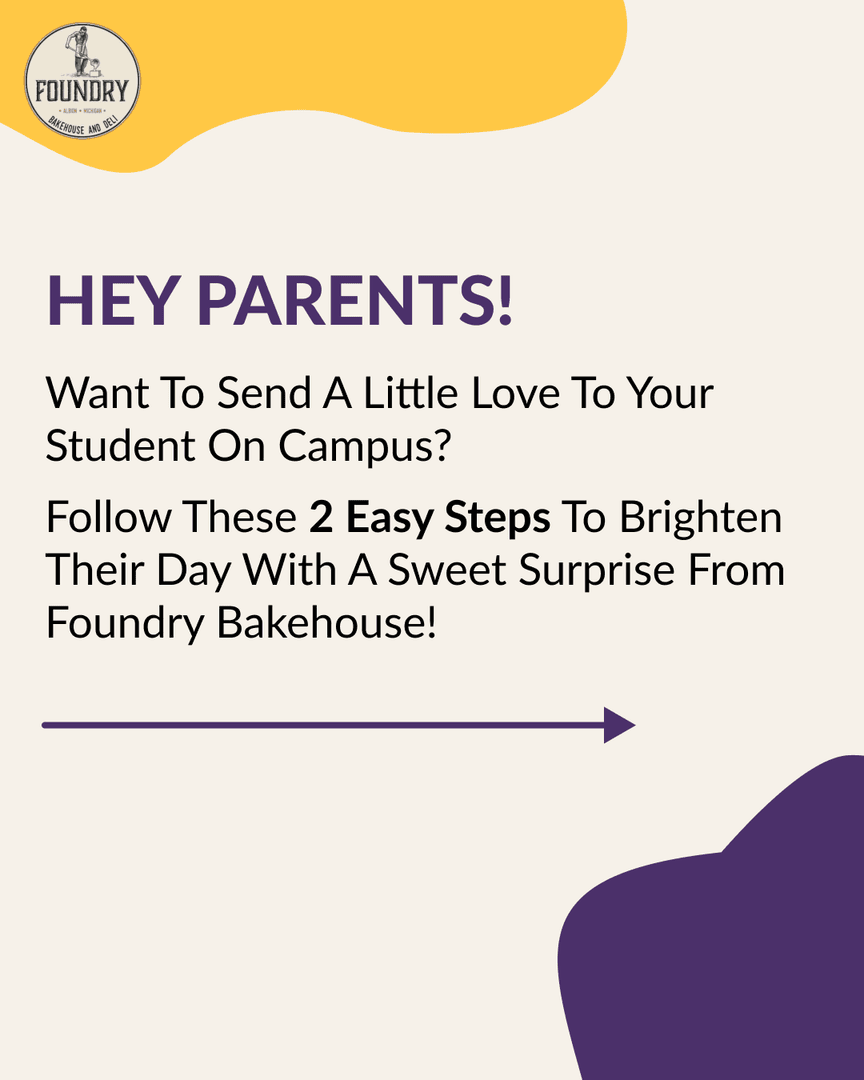 FoundryBake's tweet image. Send Sweet Surprises to Your Student! 🎉

Parents, brighten your student’s day with fresh-baked treats! 
Your student will love the thoughtful surprise! 💛

#CampusTreats #EasyOrdering #StudentLove #FreeDelivery #StudentSurprise #ParentLove #StudentLife #CampusLife